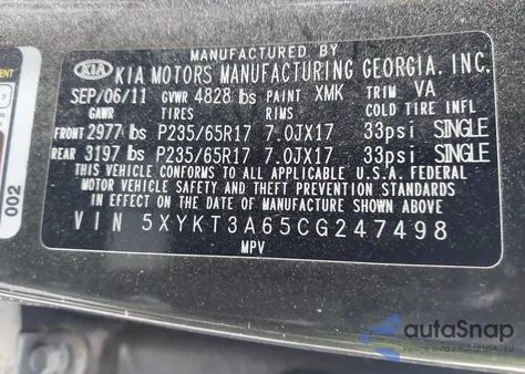 2012 Kia Sorento Lx from USA, damaged, VIN 5XYKT3A65CG247498